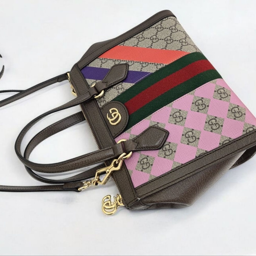 Gucci GG Supreme Equestrian Web Small Ophidia Tote Bag Multicolor Crossbody Bag - Picture 10 of 14